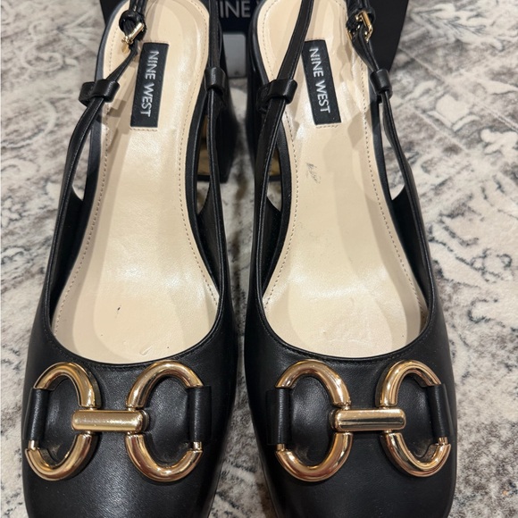 Nine West Black Heels with Gold Accents - Picture 2 of 5